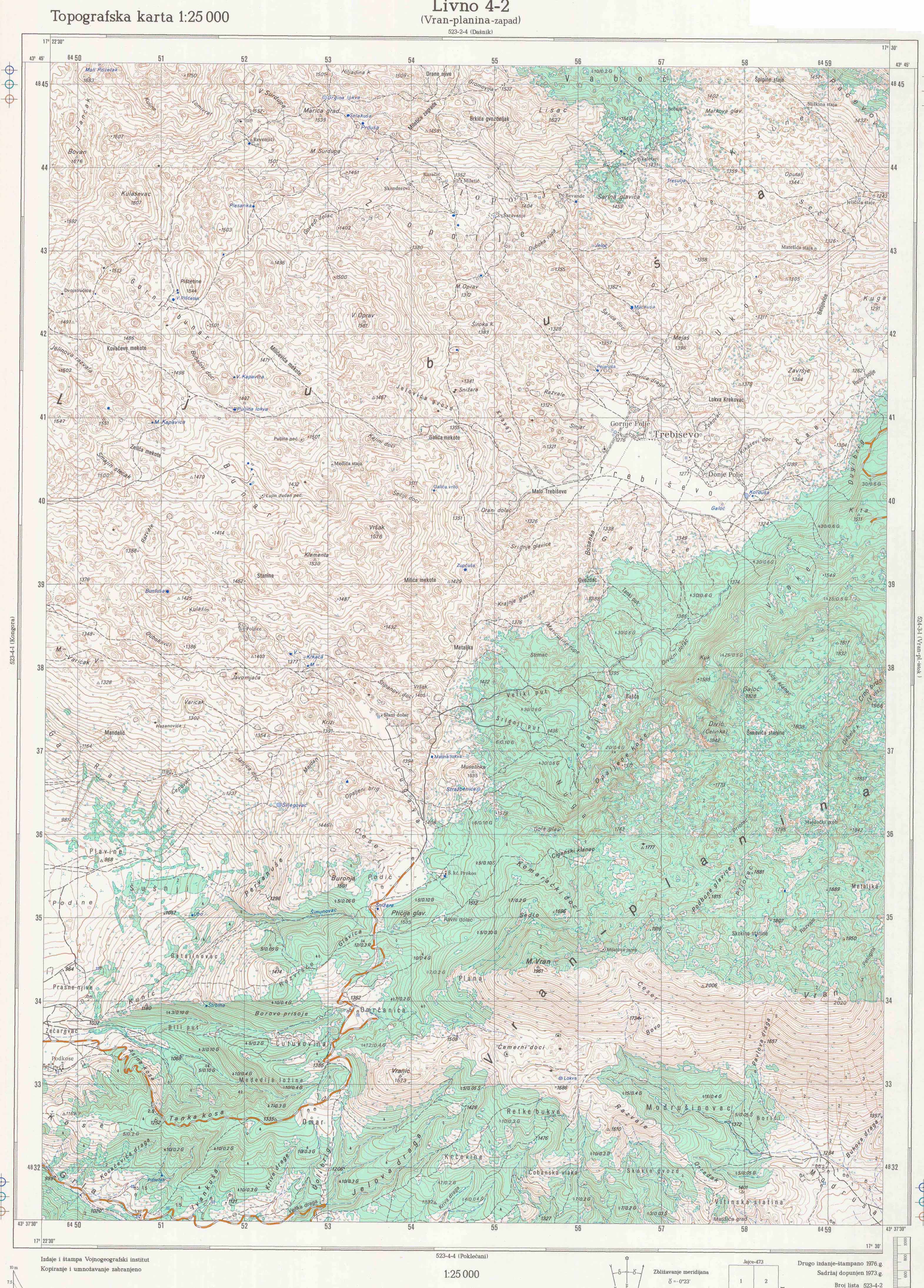  topografska karta BiH 25000 JNA  Livno